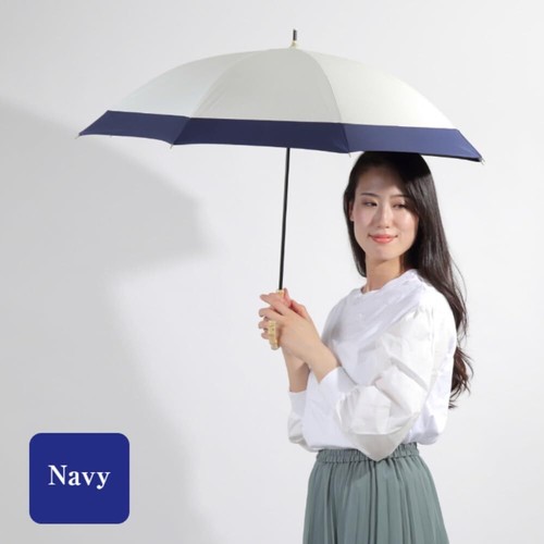 Parasol-cum-Umbrella Bamboo HandleUV Block Cut Piece White x Navy 60cm - Picture 16 of 24