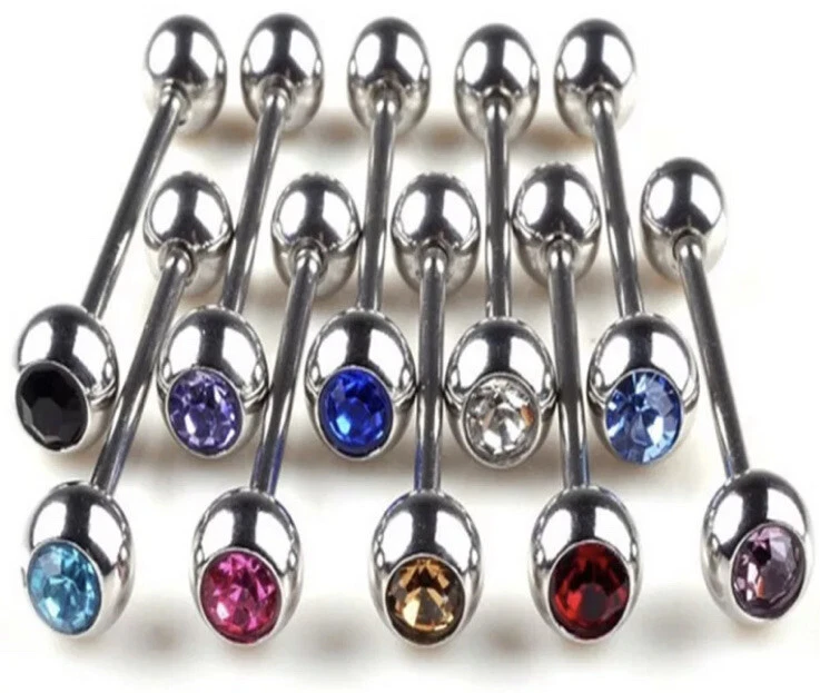 Paquete de 5 anillos de lengua de acero quirúrgico de 14 g EE. UU. 🇺🇸 barras de acero circonita cúbica Foto 3 de 3