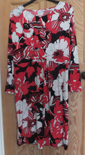 DAMART Red Floral Stretch Long-sleeved Dress. Size 14