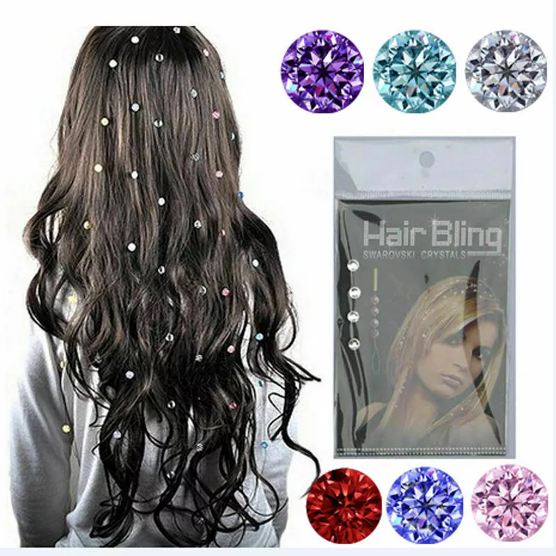 8 Hair Crystal Diamond Hair Gems Rhinestone Clip-in Extension