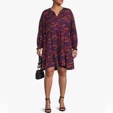 Terra & Sky Women's Plus Size Long Sleeve Pleated Tiered Dress Size 3X