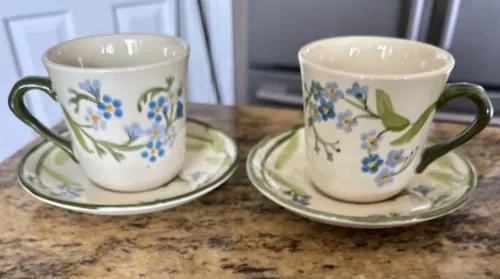 2 Vintage FRANCISCAN POTTERY Forget Me Not COFFEE Tea CUPS Mugs