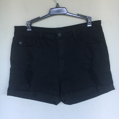KanCan High Rise Black Denim Shorts Women 13/30  Distressed Cuffed Casual Beach