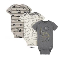 Gerber Baby Boy 3-Piece Gray Dinosaurs Onesies Size 0-3M