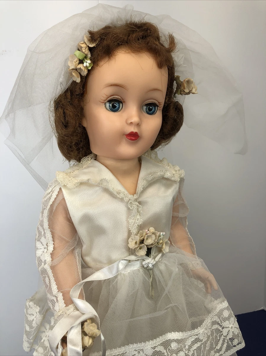 19” Vintage Ideal 1955-1956 Walking Doll #1427 Original Bride Wedding Gown  #S