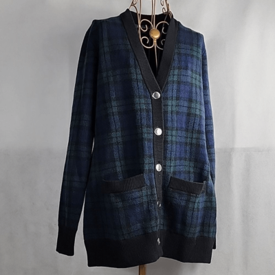 80% Merino Wool Brooks Brothers Plaid Cardigan with Silver Buttons Size S 