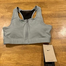 Nike Sports Bra Womens Small Gray Dri-Fit Medium Support Padded Zip DD1205 073