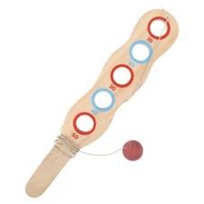 Classic WOODEN FLIP GAME Wood Paddle Rubber Ball Toy Stick Juggle Skill Points