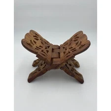 Hand Carved Wooden Book Stand Holder Decorative Display Recipe Cookbook