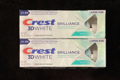 CREST 3D WHITE BRILLIANCE Toothpaste Lot Of 2 - Blast - LARGE SIZE-Stain Prevent