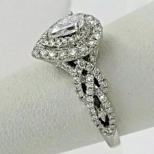 2.85 Ct Pear Lab Created Diamond Halo Engagement Bridal 14K White Gold FN Ring