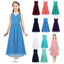 Kids Girls Chiffon Long Bridesmaid Party Dress Princess Pageant Wedding Gowns