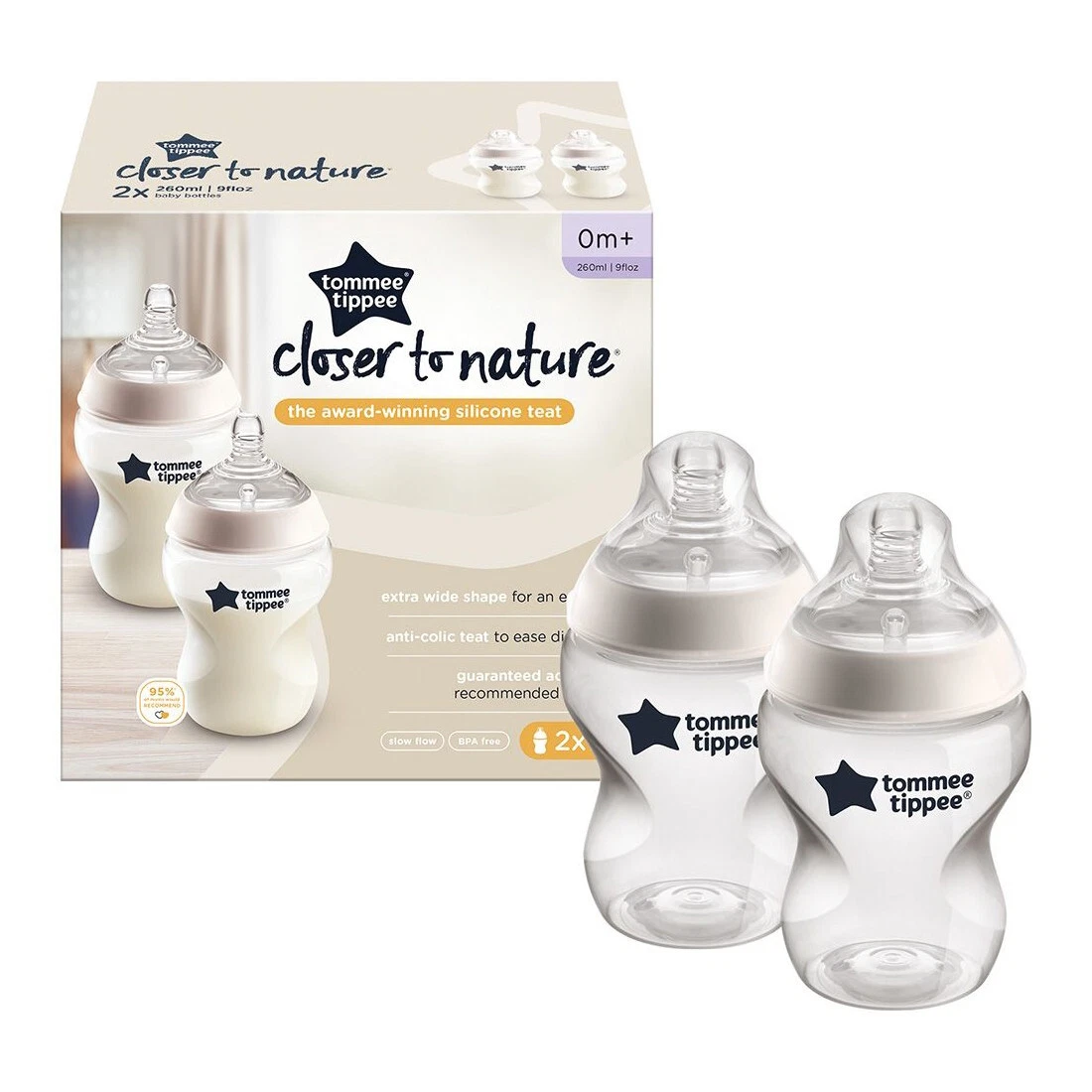 Tommee Tippee Bottle New Born Set Close To Nature Clear Design BPA Free 0m+