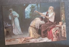 vtg postcard Genesis. 12 Designs. Isaac blessing Jacob. H &K Co Munich