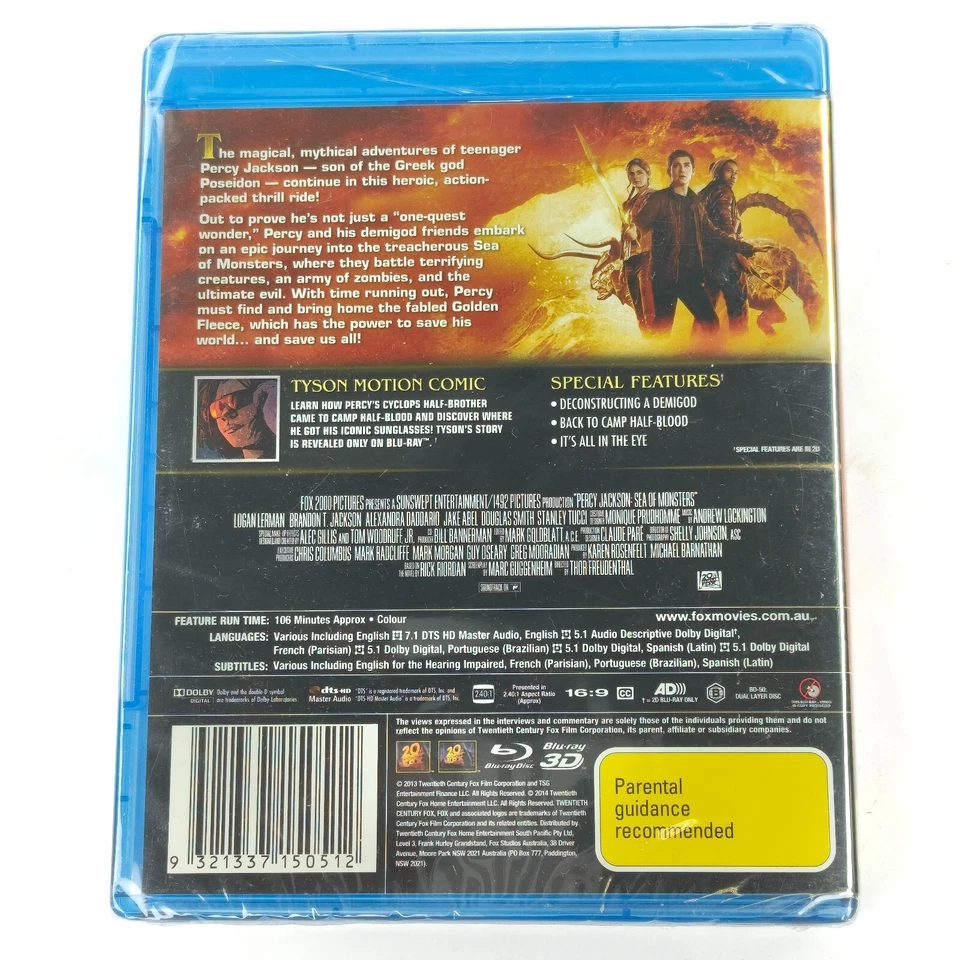 Percy Jackson: Sea of Monsters 3D - Blu-Ray - New Sealed - Image 2 of 2