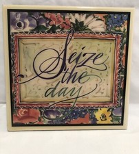 Made in USA-“Seize The Day” 8” X 8” Floral Ceramic Wall Hanging Tile