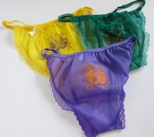 1 VINTAGE 80s Mardi Gras NWOT Silky Sheer  Lace String Bikini Panties OS