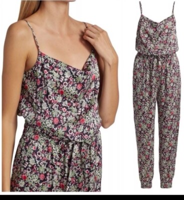 Cinq à Sept Medium Finnley Jumpsuit Powder Blue Multi Abstract Floral Jogger
