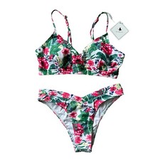 Kamoni Floral 2 Piece Swimsuit Bikini Adjustable Straps Womens Size S - NWT