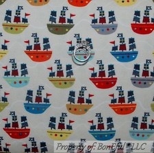 BonEful Tela FQ Franela Algodón Edredón Barco Pirata Rojo Blanco Azul Niño Bandera