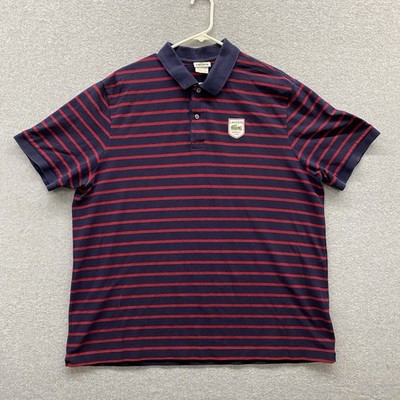 Lacoste Polo Shirt Size 8 XL Navy Red Striped Cotton Pique France Croc Crest