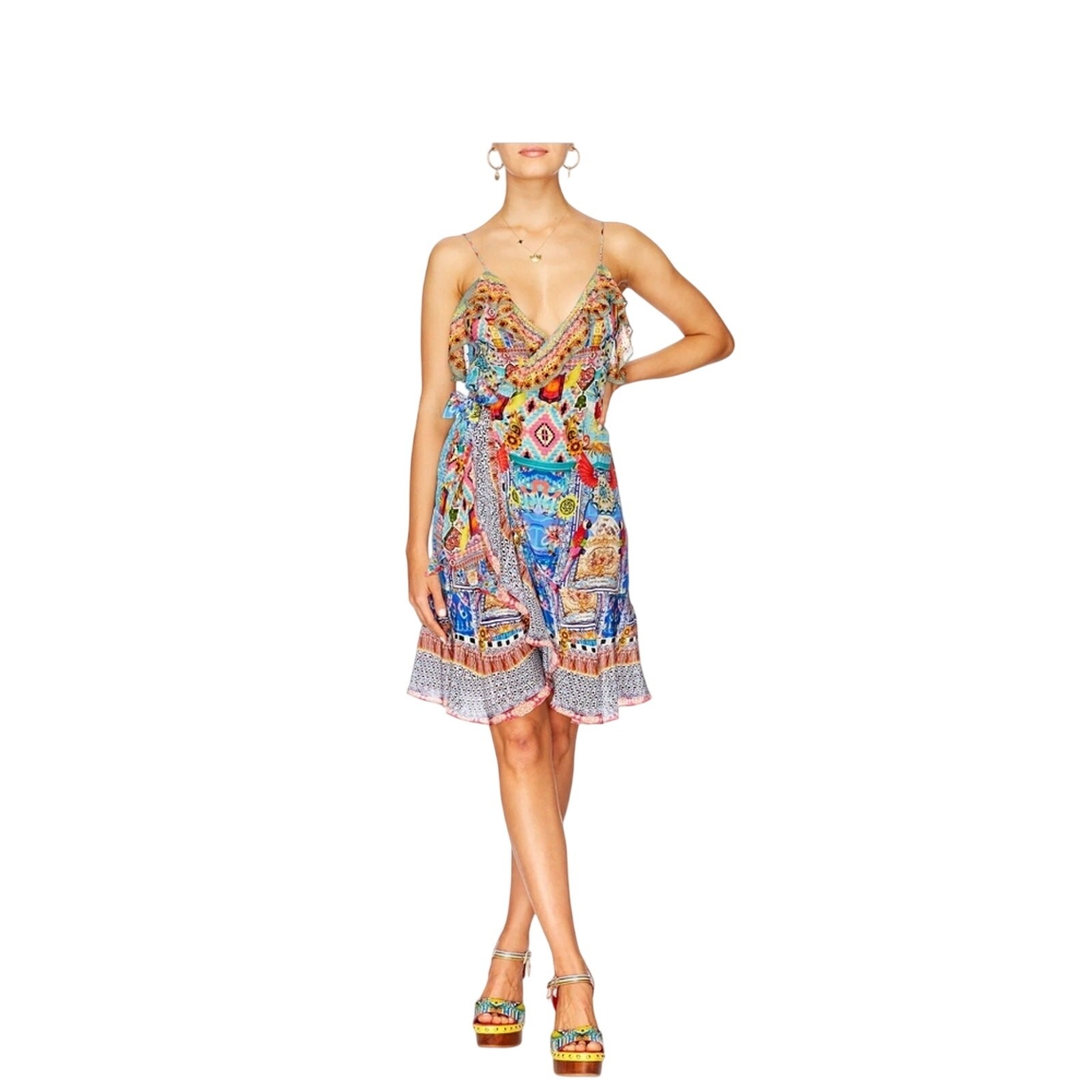 Camilla Colorful Patterned Mini Wrap Full DressDress