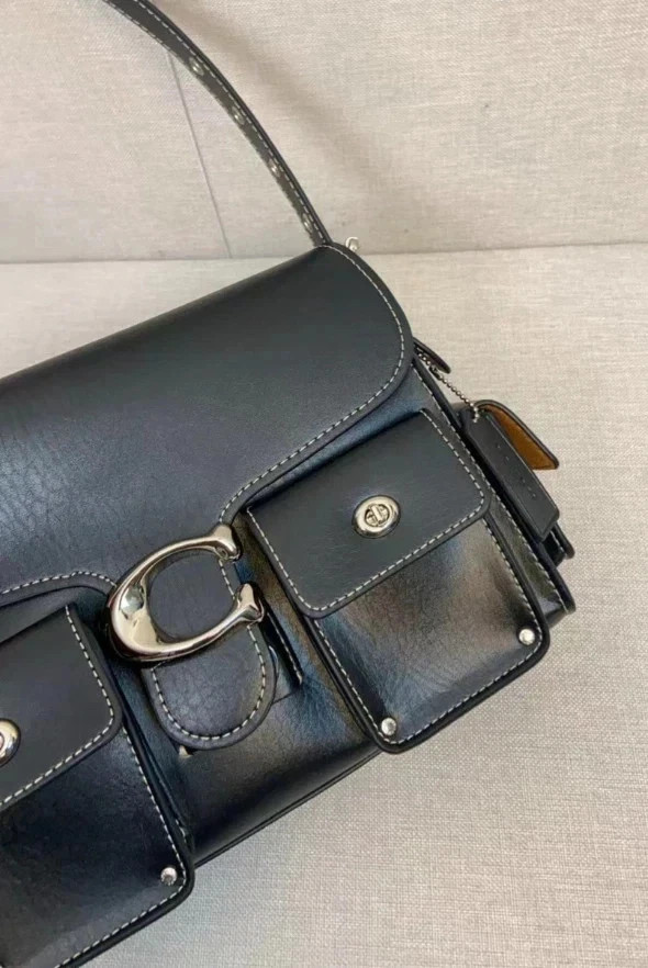 Coach Leather Cargo Turnlock Soft Tabby Shoulder Bag Black CU124 NWT