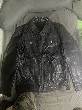 Mens Black Faux Leather Jacket Large 