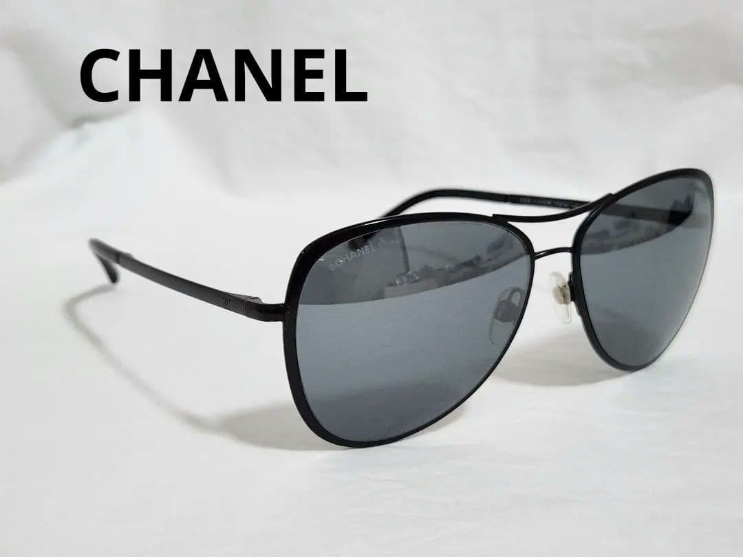 Chanel Teardrop Logo Matte Metal Frame Sunglasses Black Unisex Rare Model