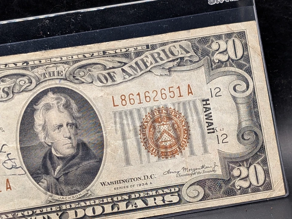 🔥 $20 1934 A HAWAII FEDERAL RESERVE NOTE HAWAIIAN WWII EMERGENCY ISSUE CURRENCY - Image 2 of 4