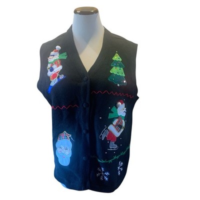 Vintage Bechamel Women's Ugly Christmas Sweater Vest Embroidered L