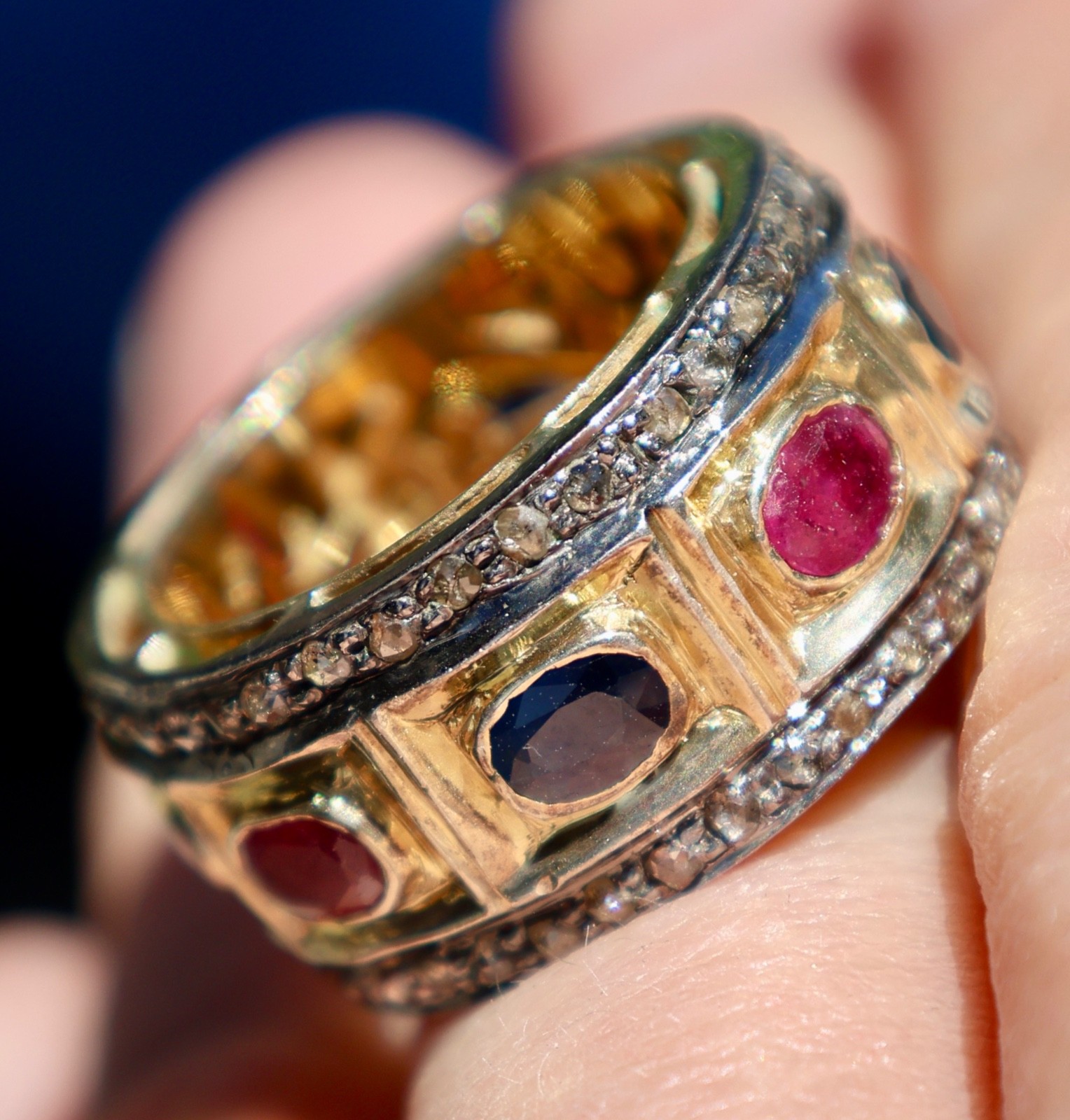 SOLID GOLD & SILVER NATURAL RUBY SAPPHIRE DIAMOND… - image 7