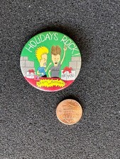 Vintage 1993 MTV Beavis and Butt-Head “Holiday’s Rock!!” Pinback Button Badge
