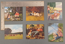 6 Different Small 4"x5" Vintage Chromolithograph Calendar Prints - CAMPING
