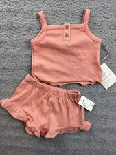 Cloud Island Baby Girls 0-3 Months Pink Tank Top & Ruffle Shorts Set