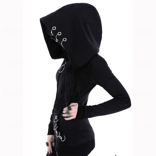 Sudadera con Capucha Abrigo Sudadera Punk Chaqueta Con Capucha Gótico Jersey Talla Grande Cremallera Para Mujer - Imagen 6 de 14
