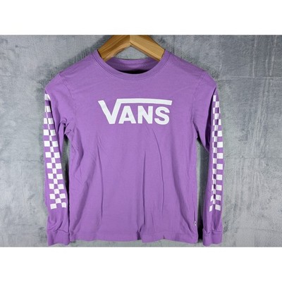 Vans Kids Long Sleeve Checkerboard Graphic T-Shirt Purple White Size S