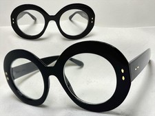 Oversized Vintage 60s Retro Clear Lens EYE GLASSES Large Thick Round Black Frame