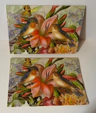 The Gifted Line Blank Note Cards FRONT ONLY Lot (2) Dimensional Birds on Flower