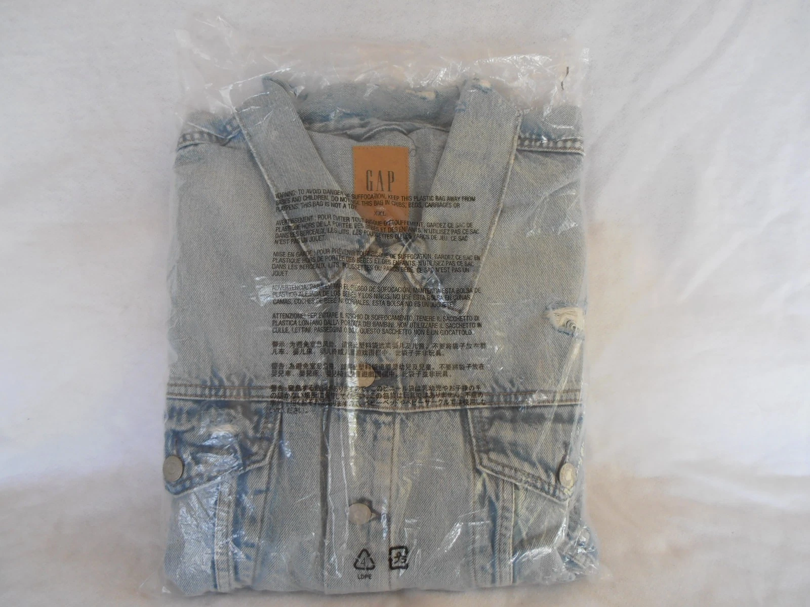 New With Tag Gap Distressed Blue Denim Mens Jacket Size 2XL