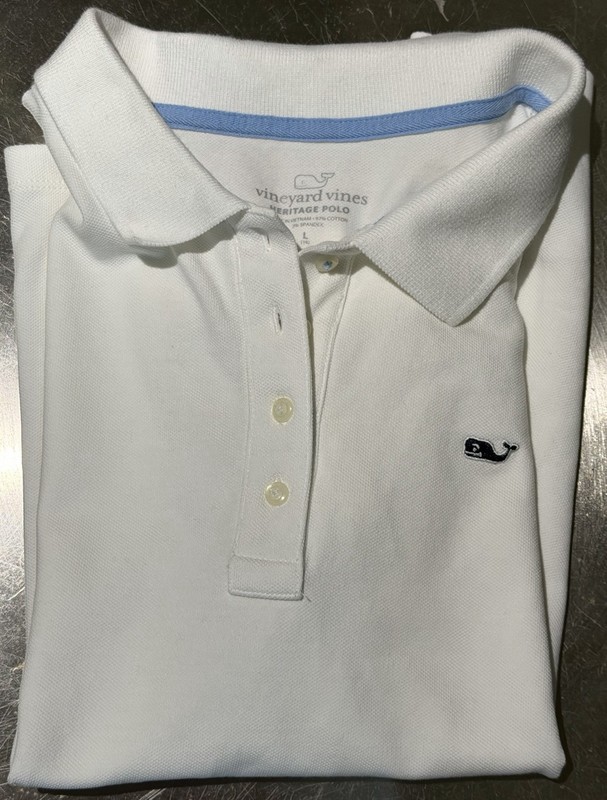 Vineyard Vines Girls Heritage Polo L White Short Sleeve Stretch Golf Shirt