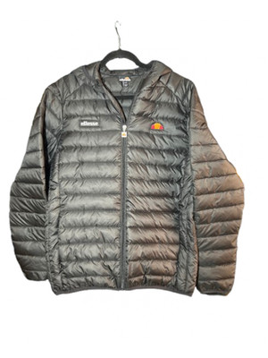 Ellesse Men's Lombardy SHS01115, Quilted Puffer, Black, Hooded, zip logo, Size M
