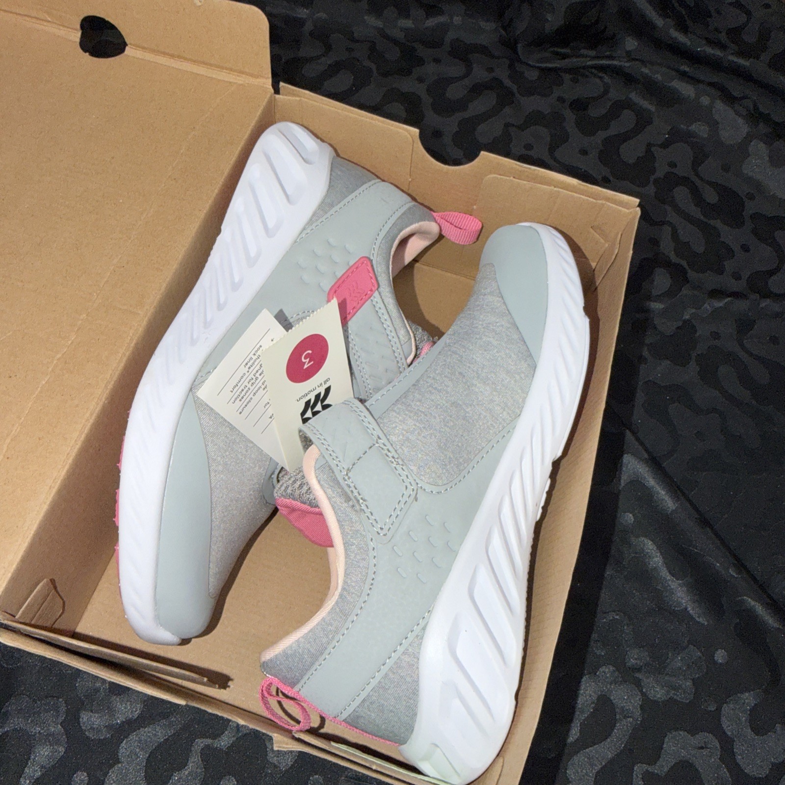 UP- Girls Size 3 Shoes ALL IN MOTION Gray Pink Jet Power Strap Sneakers