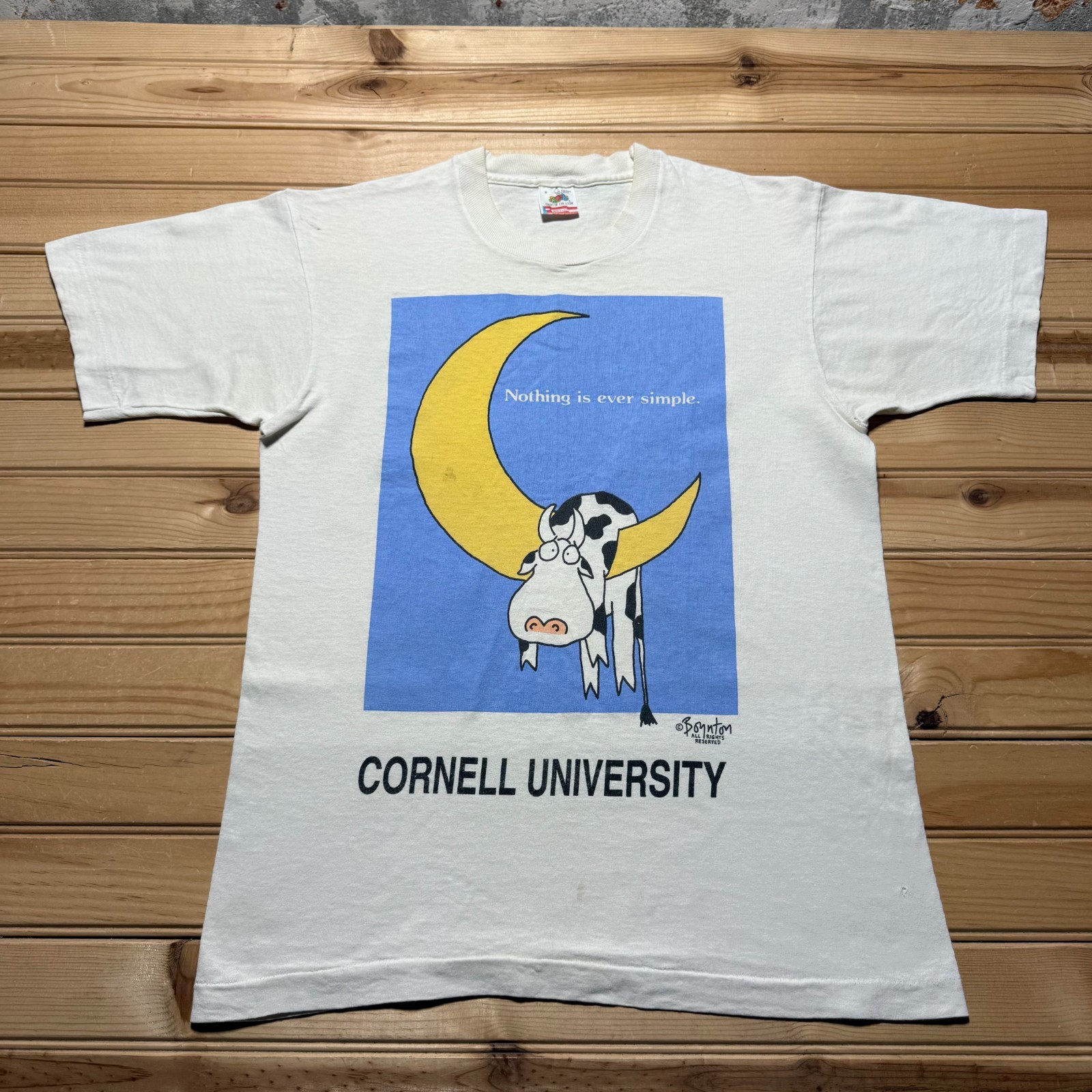 Vintage 90s Cornell University Cow Moon Graphic Funny T-Shirt USA Made - Small