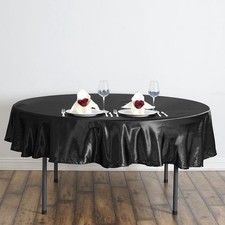 Black 90" ROUND Satin TABLECLOTH Wedding Party Home Kitchen Tabletop Linens Home