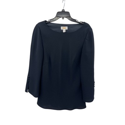 NWT Talbots Women's Black Boat Neck 3/4 Sleeve Split Cuff lined Top Size 12