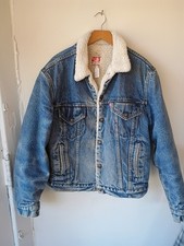 Vintage LEVIS Jacket mens 42 Trucker Made in USA Regular Sherpa Lined Denim