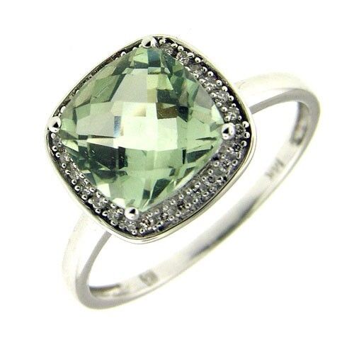 Bague femme femme 1900 $ 5,25 ct en or blanc taille aminé vert et diamant 14 carats - Photo 1/2