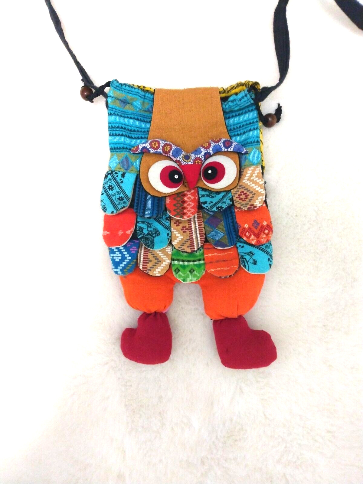 Owl Patchwork Crossover Purse Drawstring 2 openin… - image 3