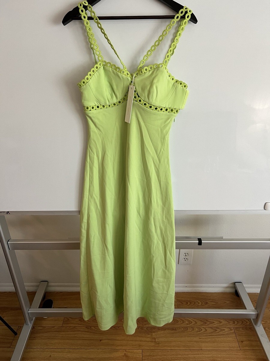 【2点セット】Chalmiere クロスモチーフJSK グリーン ペチコート Jonathan SIMKHAI Sz 6 Dress Sevilla Crochet-Ring Halter Midi Lime